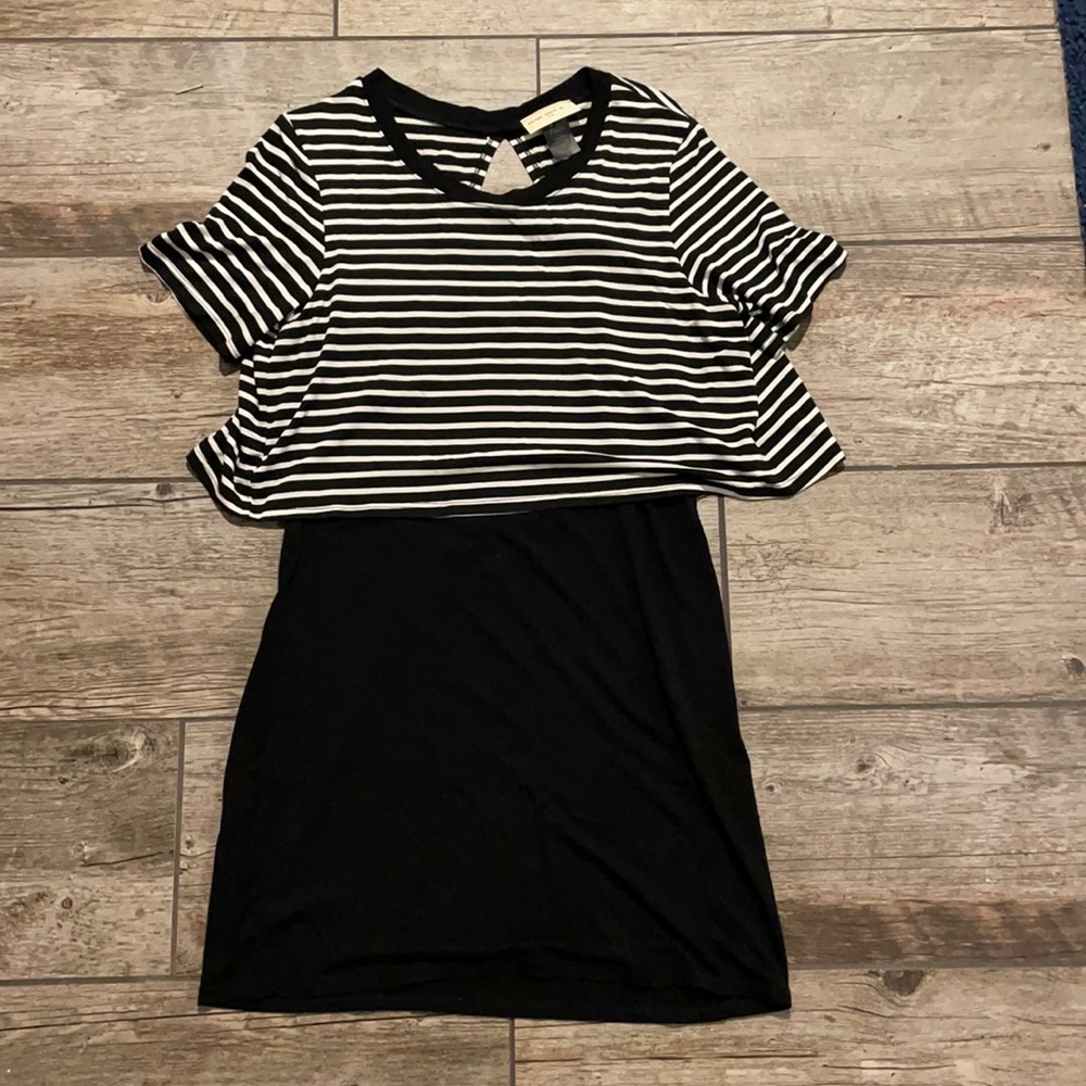 Black dress with cap sleeve overlay